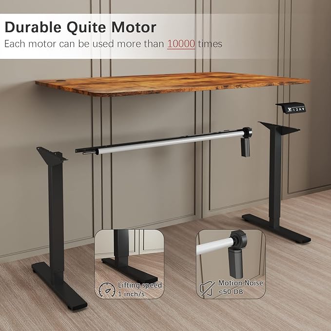 Furmax Electric Height Adjustable Standing Desk Large 55 x 24 Inches Sit Stand up Desk Home Office Computer Desk Memory Preset with T-Shaped Metal Bracke, Brown