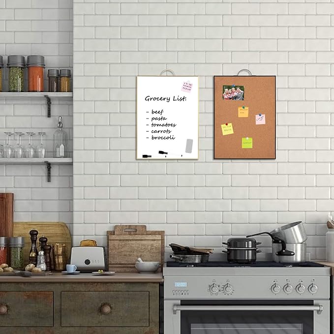 Small Whiteboard Cork-Board Combination for Wall - 16" x 12" Portable Aluminum Frame Magnetic Dry Erse Board Mini Bulletin Cork Board 2 Pack with Holder for School, Office, Home