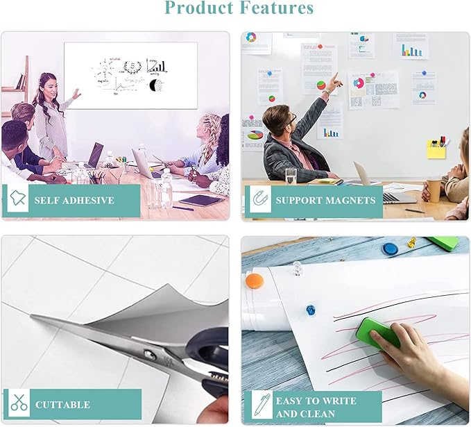 Magnetic Dry Erase Whiteboard Paper, 24" x 39" Self Adhesive Whiteboard for Wall, Easy to Write and Clean Dry Erase Board for Kids, Office, Home, with Marker, Magnetic Eraser and Magnets