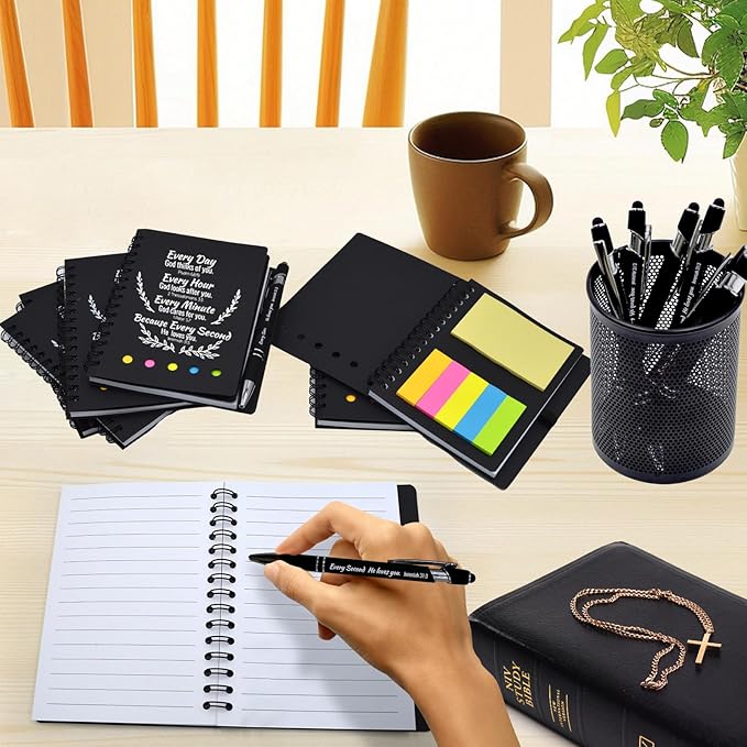 40 Pcs Bulk Christian Gifts Prayer Journal for Woman - 20 Set Religious Notepad with Christian Pen - Bible Notebook - Church Gifts for Mother's Day, Bible Study, and Family Devotions ( Black )