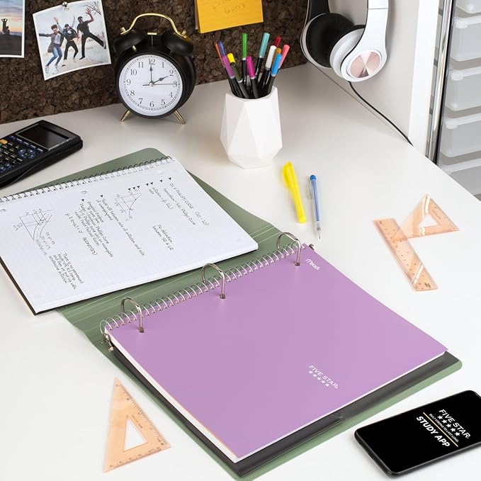 Five Star Spiral Notebook + Study App, 1 Subject, Graph Ruled Paper, Fights Ink Bleed, Water Resistant Cover, 8-1/2" x 11", 100 Sheets, Amethyst Purple (620000CF1)