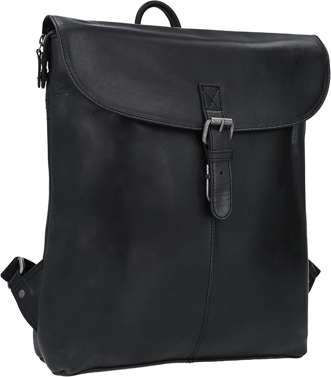 Gusti Leather Backpack for Men and Women - Kieran Leather Laptop Backpack, Genuine Goatskin Leather Bag, Spacious Interior with Snap Lock Closure, Black Leather Backpack for Women and Men, 11L