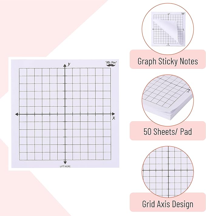 Mr. Pen- Graph Paper Sticky Notes, 6 Pads, 3x3 Inch, Graph Sticky Notes, Math Graph Paper, Graphing Sticky Notes, Grid Sticky Notes, Grid Notepad, Mini Graph Paper