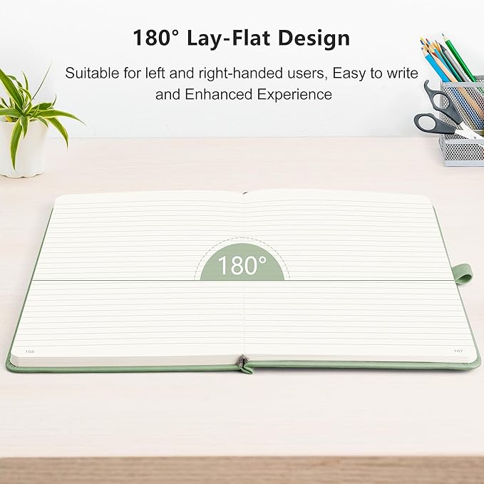 RETTACY Journaling Notebooks, A5 Lined Notebook Journal with 320 Numbered Pages, 5.7'' × 8.3'', Medium Size, Journal Notebook for Writing, Work, Leather Hardcover, 100 GSM Thick Paper (Light Green)