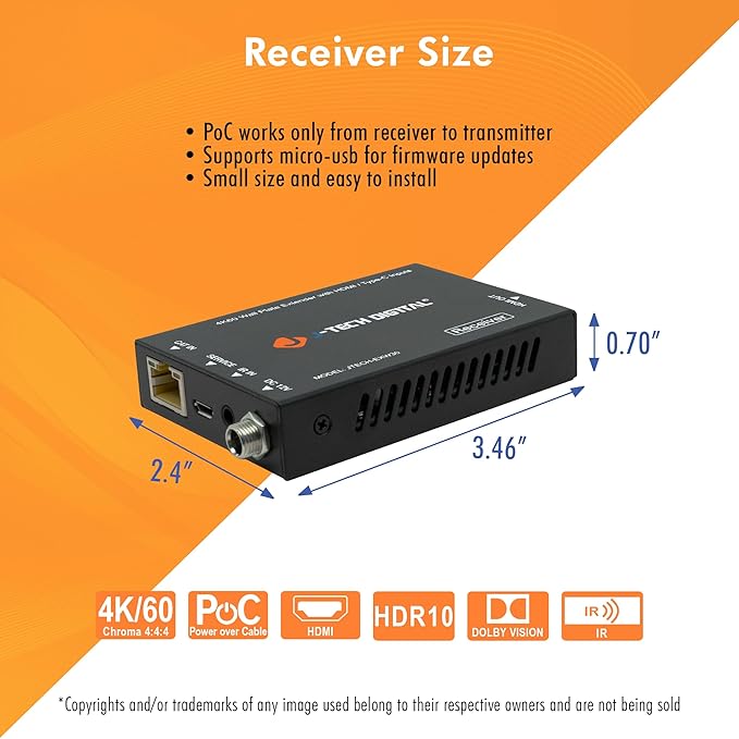 J-Tech Digital 4K HDMI & USB C Extender Over Single Cat5 5e 6 7 Cable, Up to 164ft Wall Plate Over Ethernet HDR Dolby Vision USB-C Charging Port, PoC, IR, Auto-Switch [JTECH-EXW30]