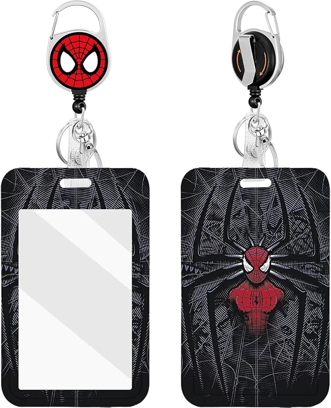 2 Pack for Spider-Man ID Badge Holder with Clip Badge Reels Retractable Heavy Duty Id Card Vertical Lanyard Holder with Carabiner Badge Reel with 24 inches Pull Cord