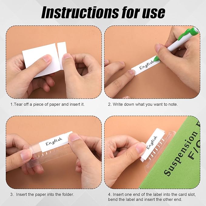 60pcs Folder Tabs & 120 Inserts, Multicolour Plastic File Folder Labels with Paper Inserts Hanging File Folder Tabs for Organize & Distinguish Hanging Files