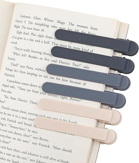 6Pcs Automatic Bookmark, Silicone Smart Book Marks for Reading Women, Men, Kids,Cute Unique Book Markers Bookmark Clip Reading Accessories Gifts for Book Lovers (2 Dark Grey+2 Light Grey+2 Beige)