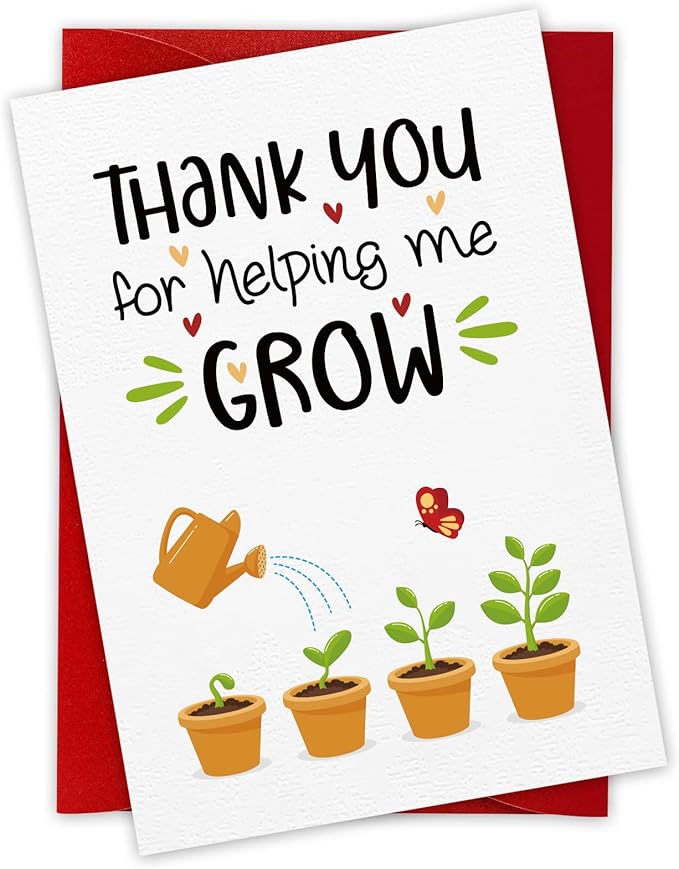 FaCraft Teacher Appreciation Cards, Thank You Cards with Envelopes, 4 x 6, Thank You for Helping Me Grow, for Preschool Kindergarten Teacher Gift Card from Kids Students Daycare (Plant)