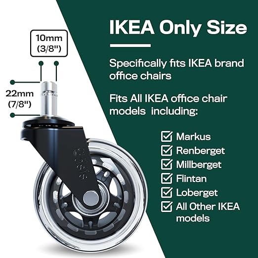 The Original Roller Blade Office Chair Wheels (As Seen On PBS) - Only Compatible with IKEA Brand Chairs
