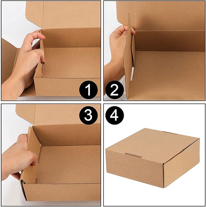 HAKZEON 100 Pack 4 x 4 x 2 Inches Brown Corrugated Box Mailers, Strong Small Shipping Boxes, Corrugated Cardboard Boxes for Packing, Moving, Transporting Small items, Small Crafts