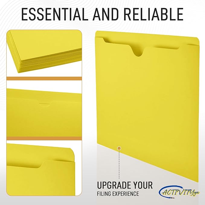 Yellow File Jackets, Flat-No Expansion, Letter Size, Reinforced Straight-Cut Tab, 10 Pack