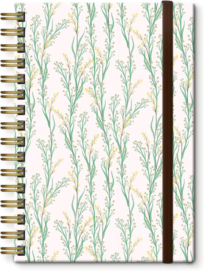 Spiral Journal Notebook, A5 Cute Notebooks for Women Men, College Ruled Hardcover Notebook for Work & Note Taking, 60 Pages Double-Wire Journals for Writing Green White Tree Branch