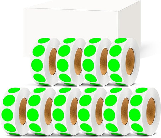 PARLAIM 10 Rolls 3/4" Dot Stickers, 10000 Pack Round Color-Code Circle Labels, Fluorescent Green Sticker for Color Coding