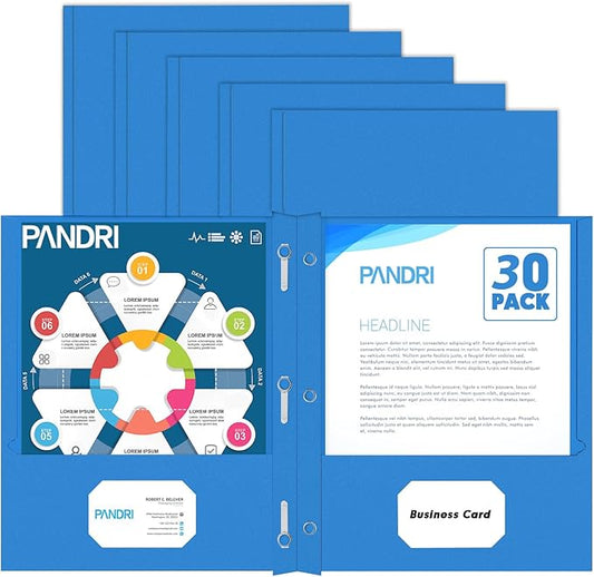 Two Pocket Folders, PANDRI 30 Pack Two Pocket Folders with Prongs, 3 Prong Folders Designed for Office and Classroom, Letter Size Lightblue