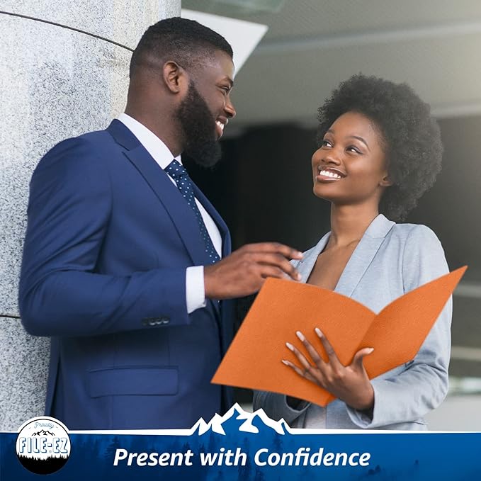 FILE-EZ Two-Pocket Folders, Orange, 25-Pack, Textured Paper, Letter Size (EZ-32565)