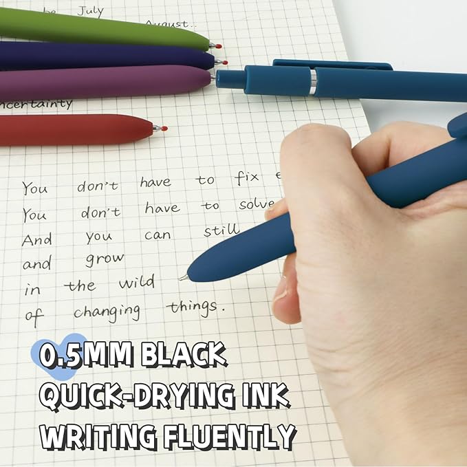 UIXJODO Gel Pens, 10 Pcs 0.5mm Black Ink Pens Fine Point Smooth Writing Pens with Silicone Grip, High-End Series Metal Clip Retractable Pens for Journaling Note Taking (10 Pcs Vintage)