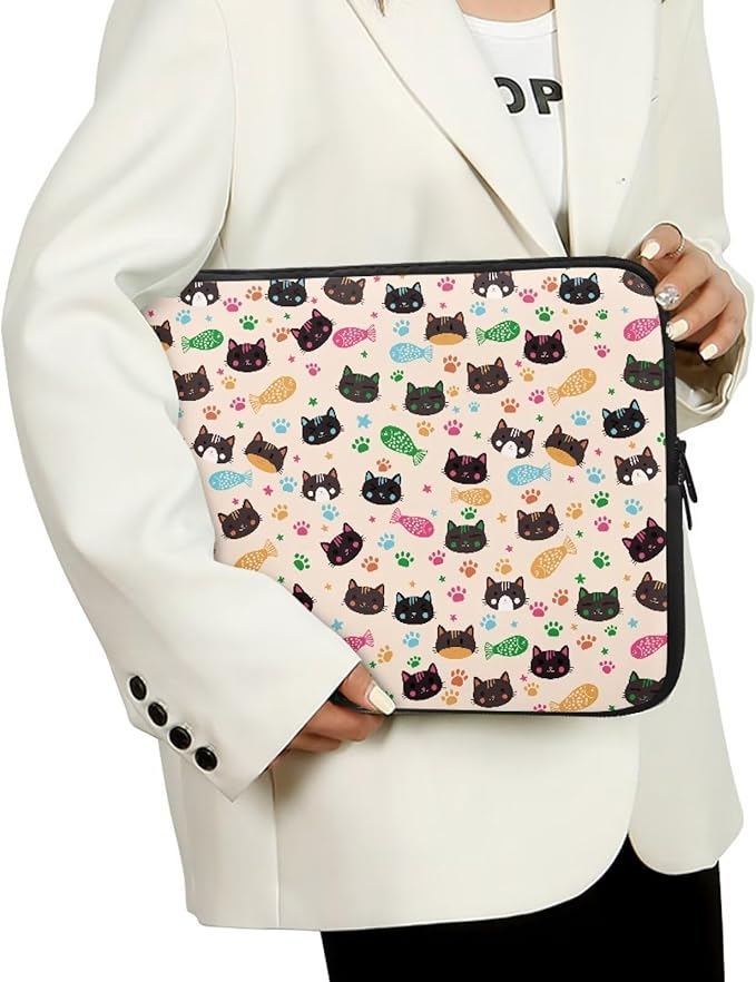 Cat Fish Printed Computer Carrying Cover, Large Capacity Laptop Case Bag Easy to Carry Computer Bag, 10 Inch Lightweight Laptop Briefcase Messenger Bag for Women