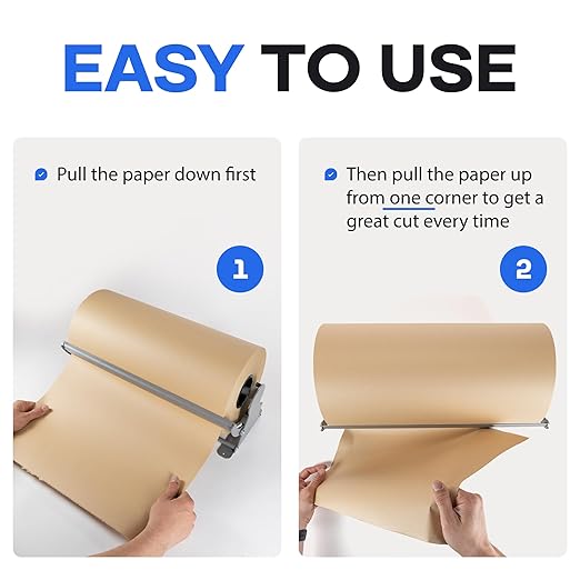 IDL Packaging 48" Kraft Paper Roll Dispenser & Cutter for Rolls up to 48" Wide and 9" in Diameter - Tabletop Reinforced Steel Paper Holder with a Cutter - for Kraft and Butcher Paper