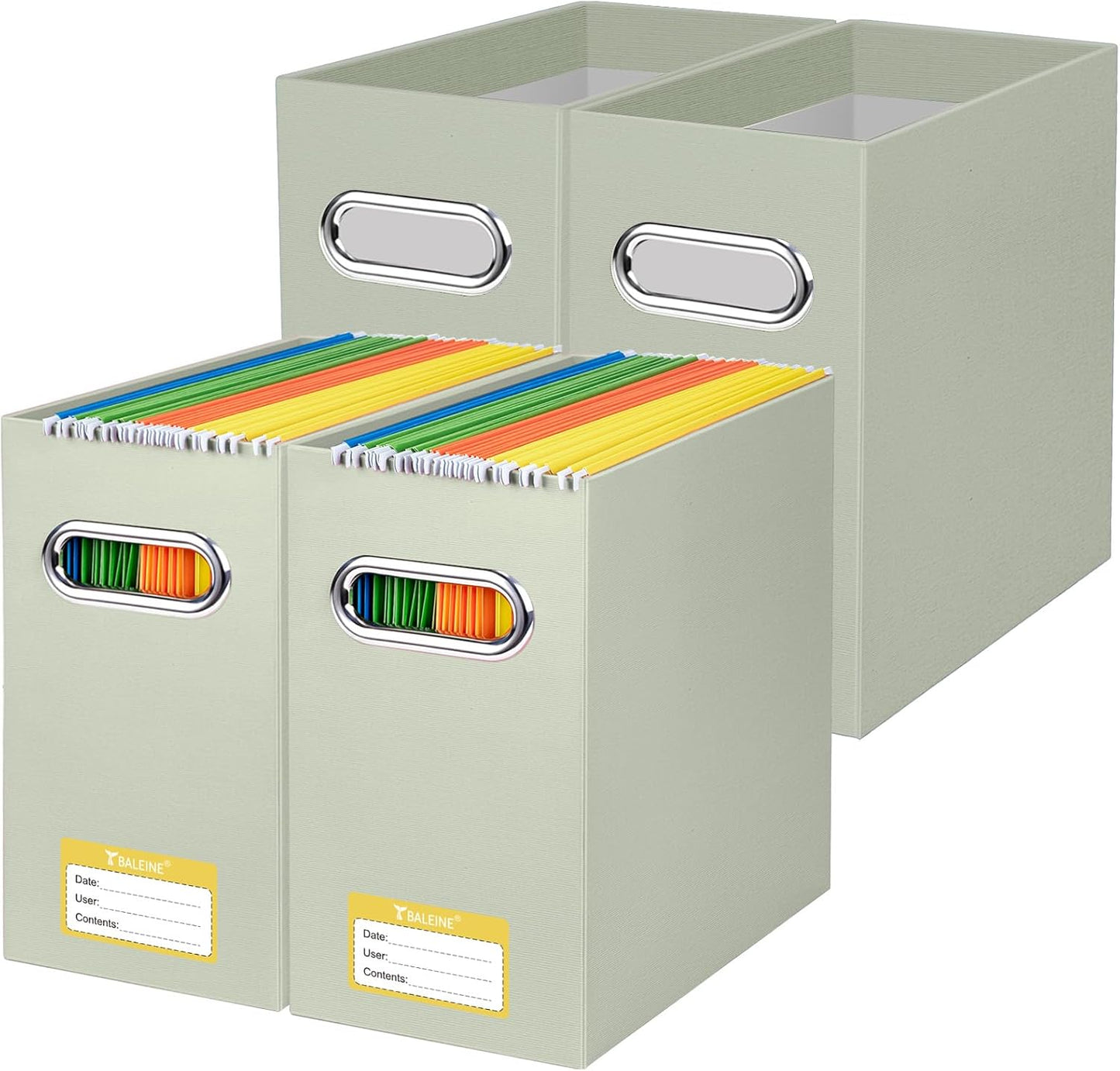 BALEINE File Organizer Box, Cardboard File Folder Organizer with Handle for Letter Size, Portable Collapsible Hanging Filing Box for Home Office Document Storage (4 Pack, Beige)