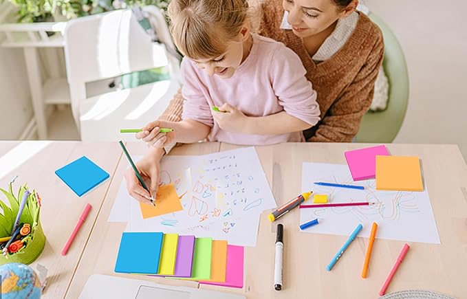 YEECOK Sticky Notes 3x3 in, 12 Pads, Bright Colors Self-Stick Note Pads, Sticky Pads Aesthetic, Super Sticking Power, Colorful Sticky Notes Bulk