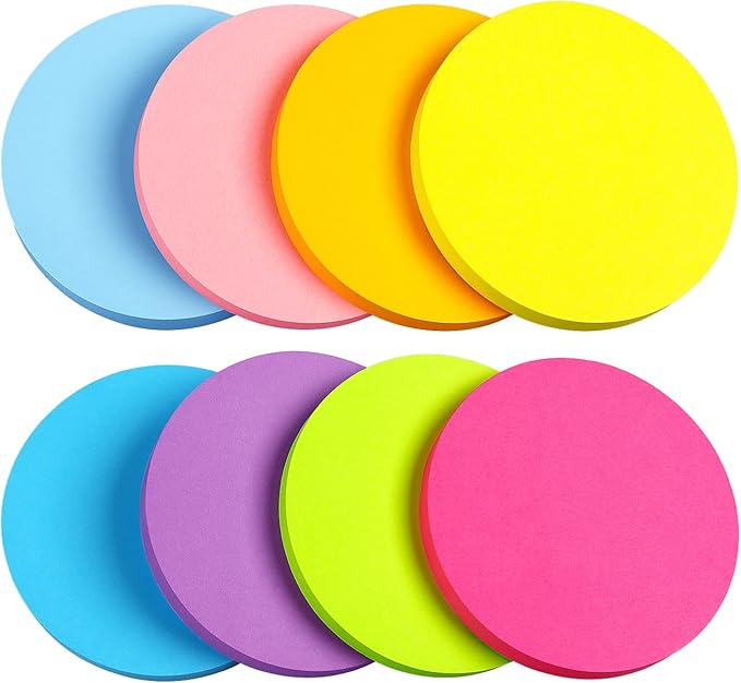 Round Sticky Notes 8 Color Bright Colorful Sticky Pad 75 Sheets/Pad Self-Sticky Note Pads