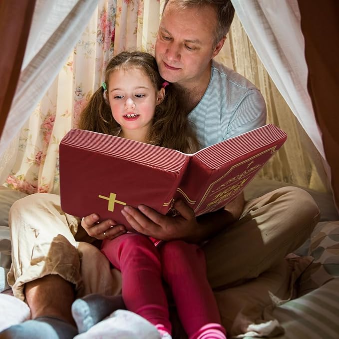 Bible Pillow Book Plush That Opens Christian Holy Bible Stuff Religious Party Favors Gifts for Kids for Christening Easter (Red)