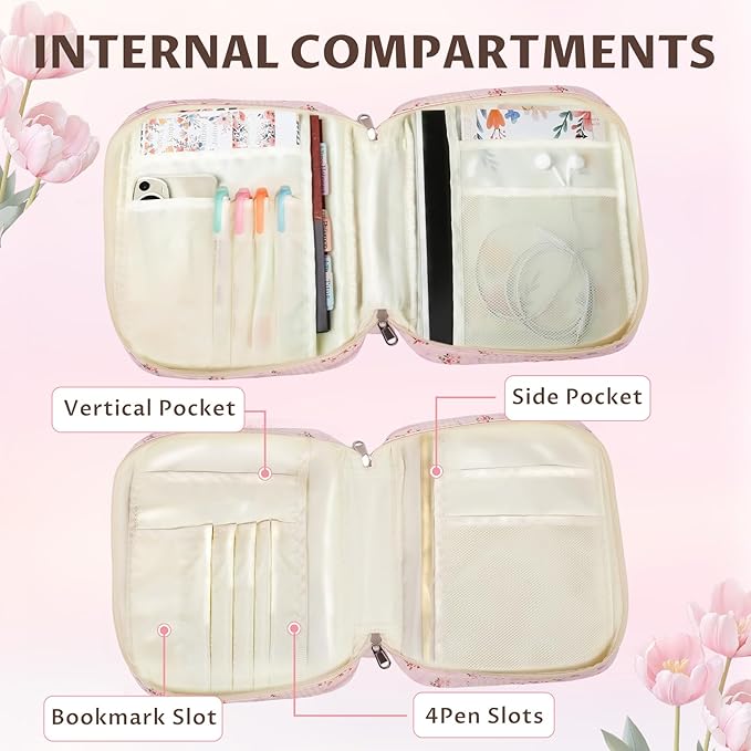 shirabags Quilted Bible Cover Case for Women - Elegant Cotton Bible Bag for Study, Church, Christian Gifts for Women (Pink pin, M)