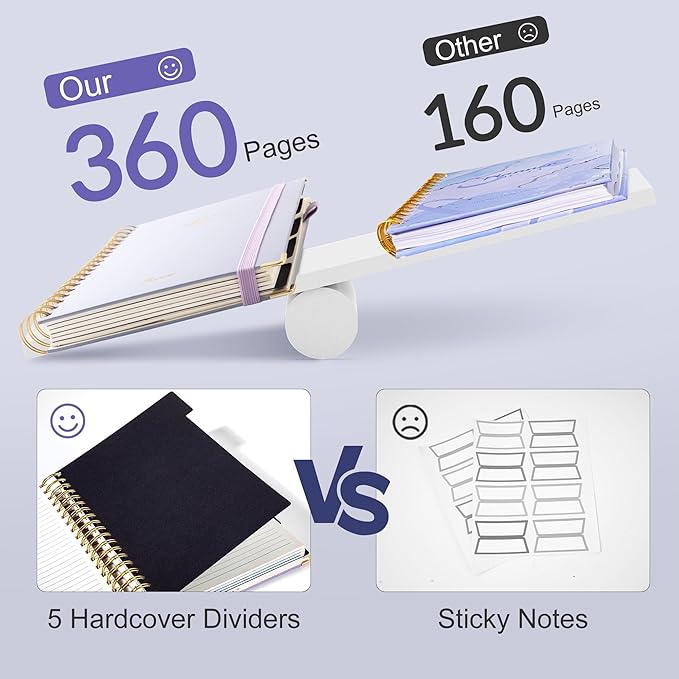 Yoment Leather Spiral Notebooks for Work 5 Subject Notebook College Ruled with Dividers 360 Pages B5 Hardcover Lined Journals for Women Men Writing B5 Size, Purple