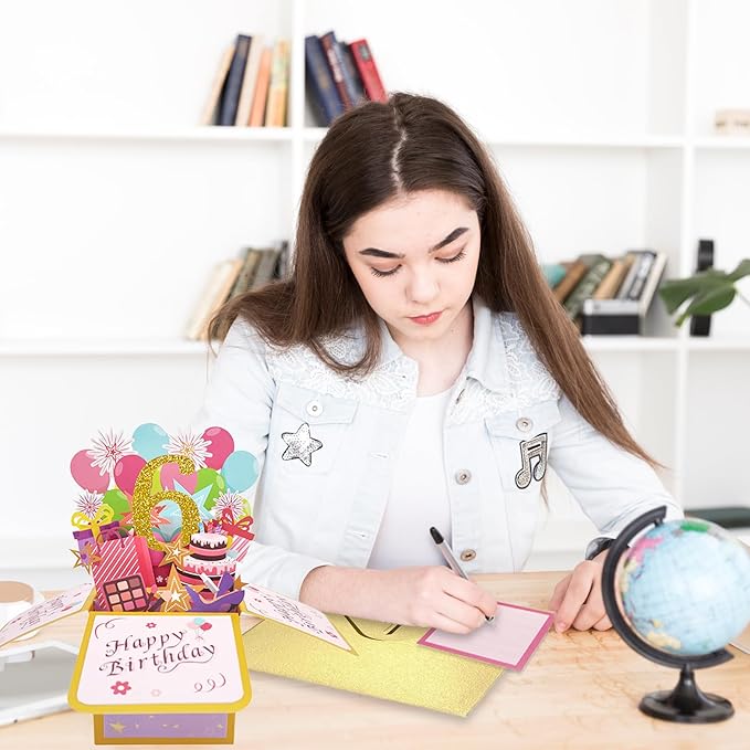 Asmallgf Happy 6th Birthday Pop Up Card for Daughter Niece, Funny 6 Years Old Birthday Gifts for Girl Boy, Sweet 6 Birthday Gift Ideas for Him Her