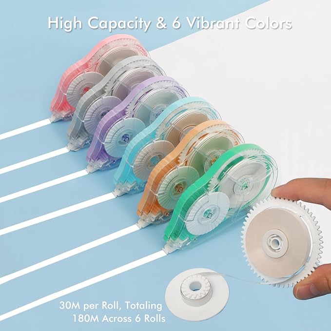 Upgraded 6 Pack Correction Tape (5mm, 590 ft Total) High-Capacity White Out Tapes Set for Quick, Precise Corrections | Bulk Correct Tape Dispensers for Office & School Supplies