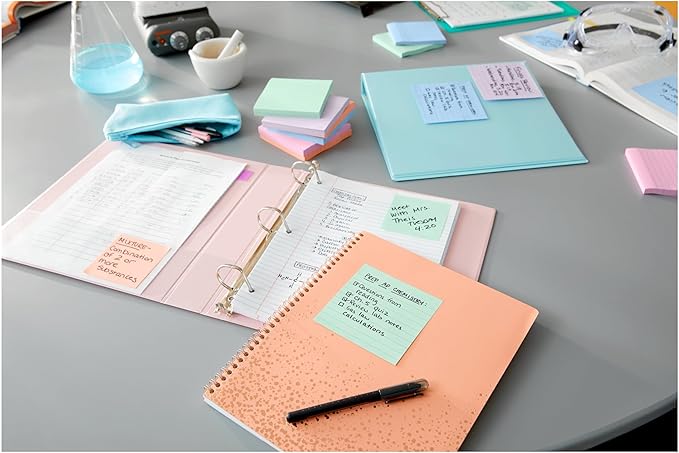 Post-it 100% Recycled Paper Super Sticky Notes, Lined, 4 in. x 4 in., 3 Pads, 70 Sheets per Pad, Oasis Collection, School Supplies and Office Products