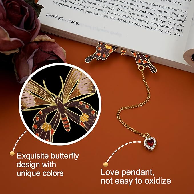 Butterfly Bookmarks for Women,Metal Bookmark,Unique Gifts Book Markers for Women Book Lovers,Teacher Appreciation Gifts,Valentine Mother's Day Christmas New Year Birthday Gift (04-Love)