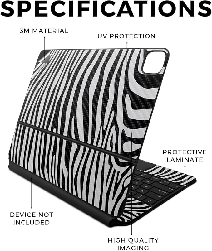 Carbon Fiber Skin Compatible with Apple Magic Keyboard for iPad Air 13-inch (M2) 2024 - Black Zebra - Premium 3M Vinyl Protective Wrap Decal Cover - Easy to Apply | Crafted in The USA by MightySkins