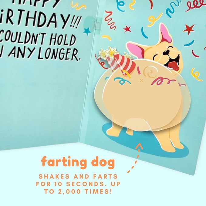 Farting Dog Birthday Card - Funny Birthday Card for Men Women Kids - Farting French Bulldog Meme Sound and Shaking Dog Motion Bday Greeting Cards 5.25 x 8.18 Inch
