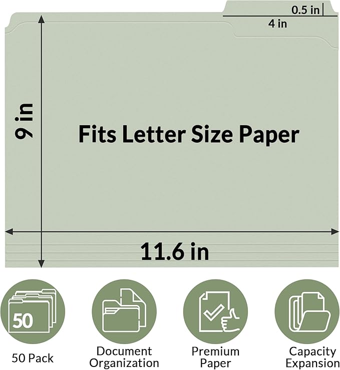 SUNEE File Folders with Fasteners, Manila Folders Letter Size, 2 Reinforced Fasteners, 1/3-Cut Tab, Pastel Color, 50 Pack, Keep Organized for Your Office Documents School Files