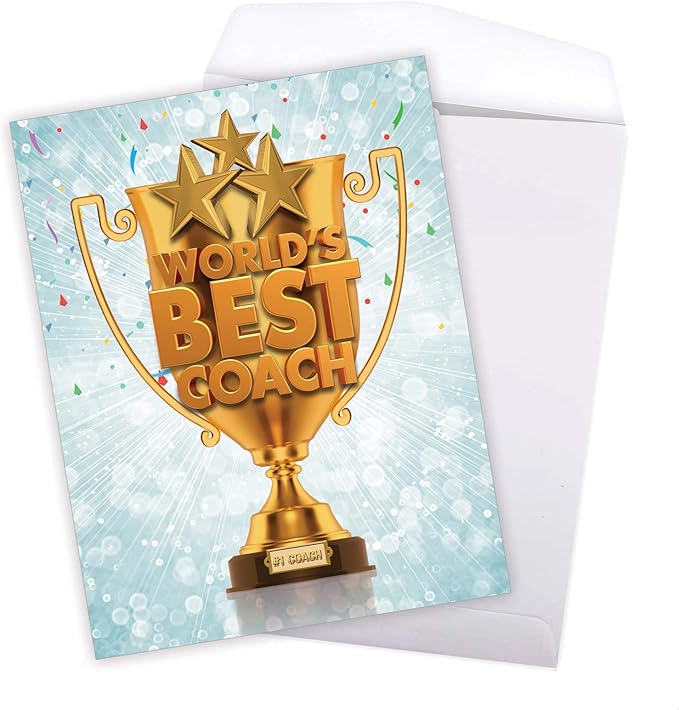 NobleWorks - 1 Jumbo School Teacher Thank You Notecard From US, Everyone with Envelope (8.5 x 11 Inch) - Team Sports Gratitude, Mentor, and Instructor Notecard - World's Best Coach J3117TYG-US