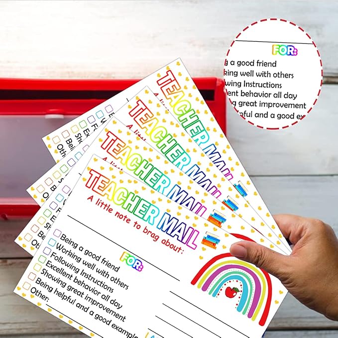 4 x 6 inch Rainbow Happy Mail Teacher Notes to Parents Classroom Good Behavior Incentive Motivational Cards 50 Pcs Motivational Notes Positive Postcards For Home,Preschool, Kindergarten, Elementary (Color3)