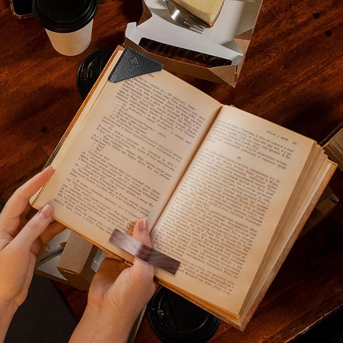 Book Weight Page Holder Wooden Thumb Book Open Holder for Men Women Weighted Bookmarks Corner Reading Book Accessories Christmas Gift Writer Reader (Bookmark+Thumb Page Holder-Coffee)