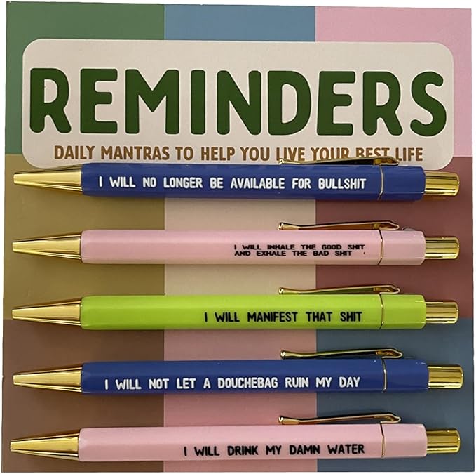 Funny pens,5-Count,Black Ink,Medium Nib 1.0mm,Funny Office Gifts for Coworkers,Personalized Pens Vibrant Funny Quotes Word Daily Pen (Reminders Pens)