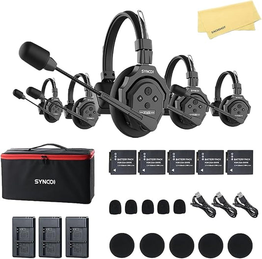 EACHSHOT SYNCO XTalk X5 2.4GHz Wireless Headset Intercom System Random Master Device 350m Operating Range for Movie Shoot Live Show Stage Performance Real-time Monitoring (5Pcs)