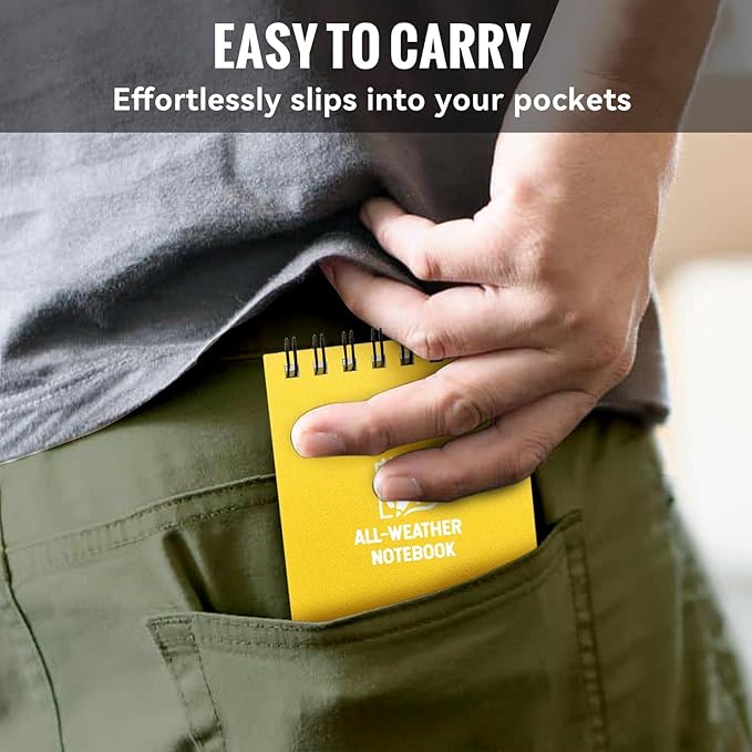 POPYOLA 1 Pack Waterproof Pocket Notebook, 3x5 Pocket Notepad, All Weather Mini Spiral Notepad, Write in the Rain Police Notepad with 100 Squared Pages for Outdoor Home Office School, Yellow