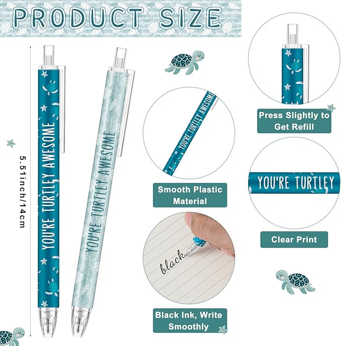 Jetec 48 Pcs Turtle Pens Gifts Inspirational Cute Ballpoint Pens Bulk Motivational Employee Appreciation Gifts Black Ink for Turtle Lovers Thank You Coworkers
