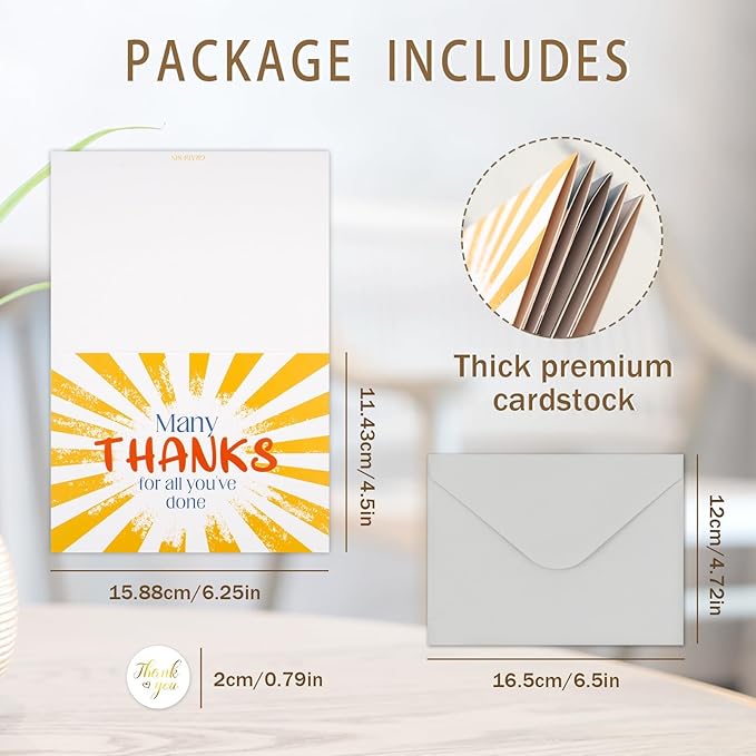 30 Employee Appreciation Cards Bulk with Envelopes - Teacher Thank You Cards 300GSM Blank Greeting Cards for Teachers, Employees, Nurse, Volunteers and Doctor