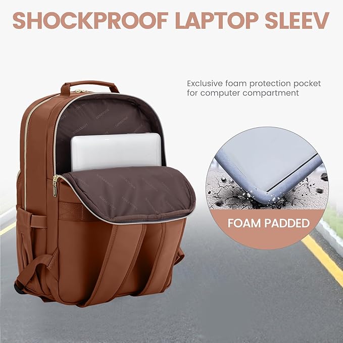 LOVEVOOK Leather Backpack for Women,15.6 inch Leather Laptop Backpack Women Computer Backpack Laptop Bag,Stylish Quilted Travel Backpack Purse Work Bag College Teacher Backpack with USB Port,Brown
