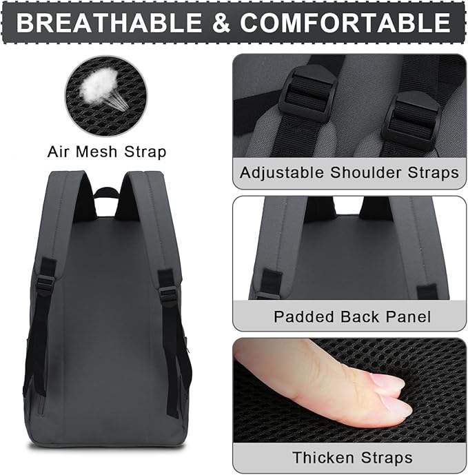 RAVUO Backpack for Men, Water Resistant Grey School Backpack Laptop Rucksack College Bookbag Daypack with Two Bottle Pockets