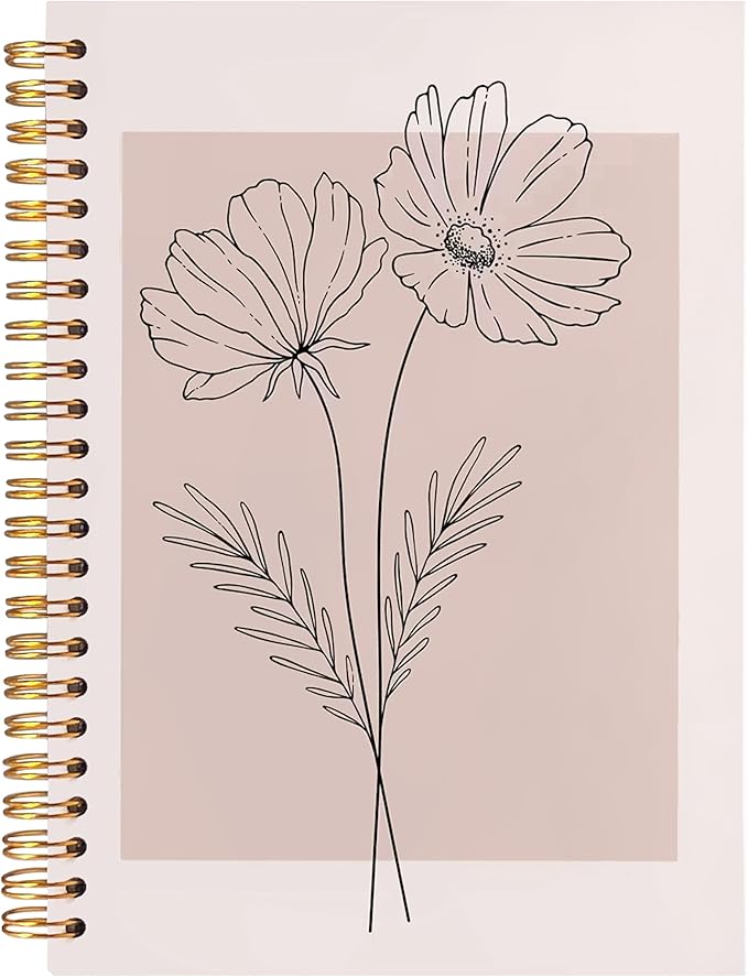 BearCake Pink Aesthetic Notebook Journal for Women, Minimalist Boho Floral Notebook, Pink Aesthetic Office Supplies, Pink Hardcover Spiral Journal Notebook 5.5x8.3