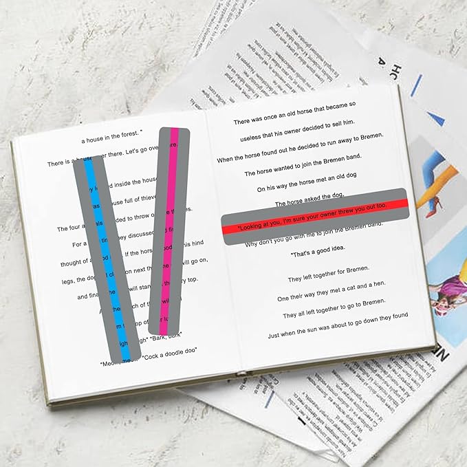 16Pcs Guided Reading Highlight Strips, Reading Ruler Reading Tracking Highlight Strips Colored Overlays Bookmark Assorted Colors Helps with Dyslexia（2 Sizes，8 Colors）