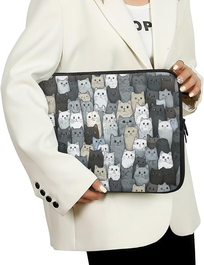Cartoon Cat Printed Computer Bags for Laptops, Water Resistant 13 Inch Laptop Bag Laptop Briefcase Travel Case for Women Men Teens, Compatible with Most Laptops