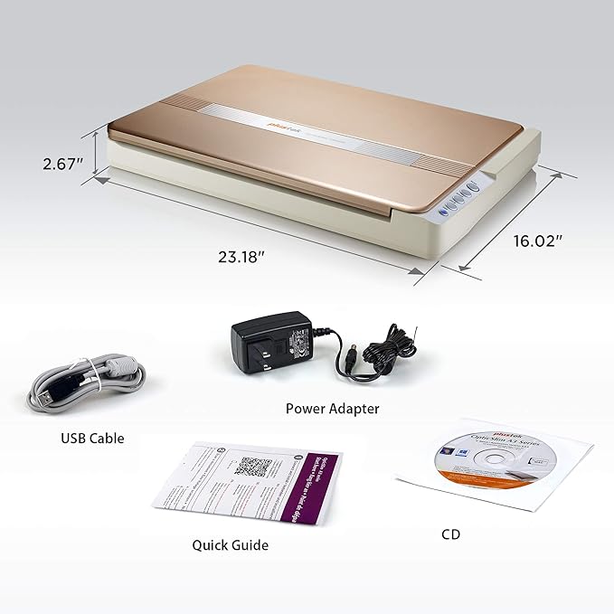 Plustek OpticSlim 1680 - High Speed Large Format Flatbed Scanner, scan Tabloid Size in 3 Seconds. Daul View Function Enable You to Quickly Check The Image Adjustment Effect
